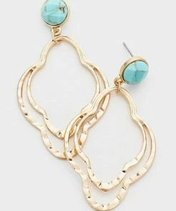 Vendor-unknown ACCESSORIES Royya Gold & Turquoise Drop Quatrefoil Earrings
