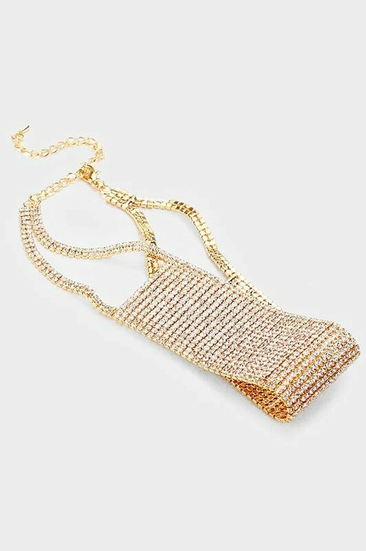 Vendor-unknown Sonja Gold Wide Crystal Rhinestone Choker Necklace