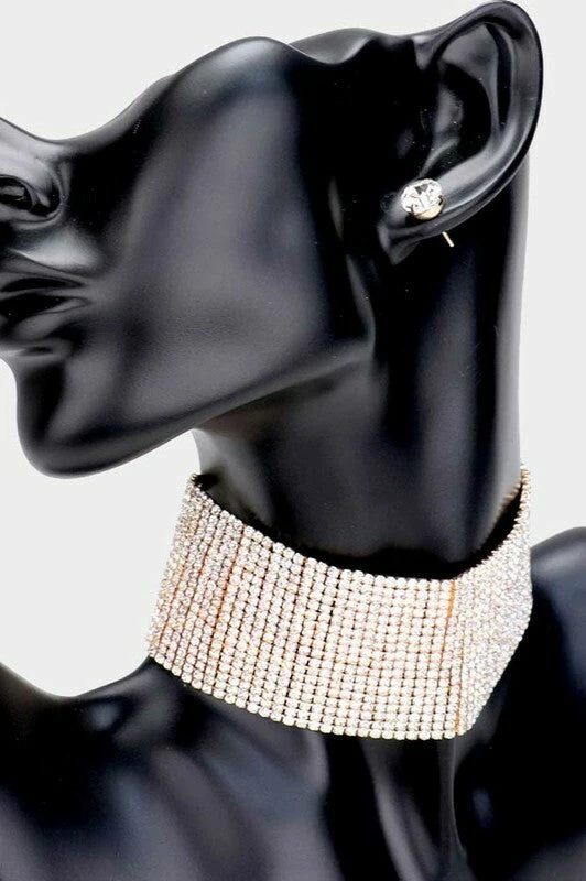 Vendor-unknown Sonja Gold Wide Crystal Rhinestone Choker Necklace