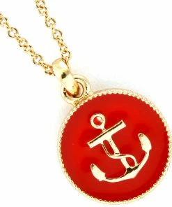 Vendor-unknown Gold And Red Anchor Charm Necklace