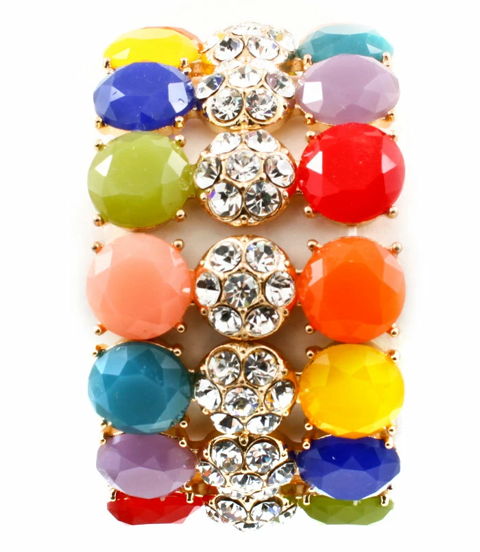 Vendor-unknown Chunky Gold Pave Bracelet With Multi-Color Stones