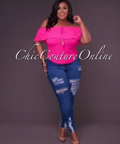 Vendor-unknown CURVY Evie Medium Denim Destroyed CURVACEOUS Denim Jeans