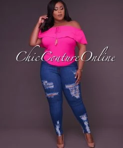 Vendor-unknown CURVY Evie Medium Denim Destroyed CURVACEOUS Denim Jeans