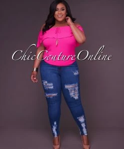Vendor-unknown CURVY Evie Medium Denim Destroyed CURVACEOUS Denim Jeans