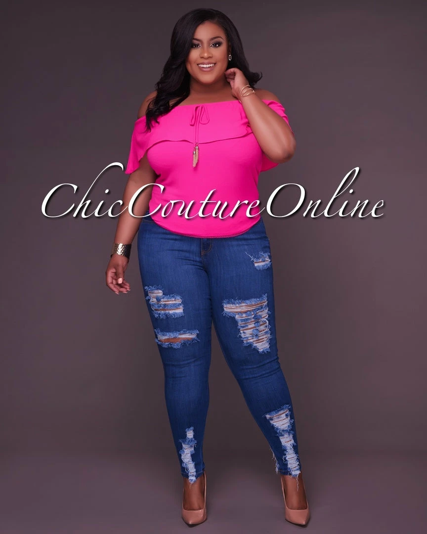 Vendor-unknown CURVY Evie Medium Denim Destroyed CURVACEOUS Denim Jeans