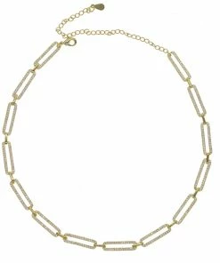 Vendor-unknown JUST IN Maybel Gold Bling Micro Pave Cz Rectangle Open Link Chain Choker Necklace