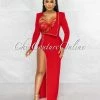 Vendor-unknown Marlinda Red Bodysuit Rhinestone Embellished Dress Set