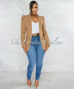 Vendor-unknown Dorcas Mocha Bubble Sleeves Boyfriend Long Blazer JUST IN