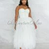 Vendor-unknown Ferguson Off-White Rhinestones Tulle Ruffle Bodysuit Dress JUST IN