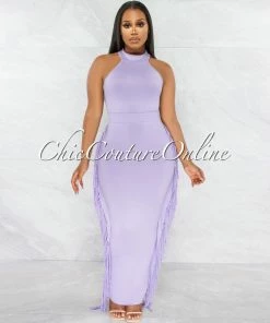 Vendor-unknown Rommey Lilac Crop Top & Tassels Maxi Skirt Set