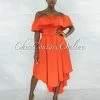 Vendor-unknown Bodil Orange Ruffle Neckline Belt Hi-Lo Dress JUST IN