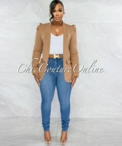 Vendor-unknown Dorcas Mocha Bubble Sleeves Boyfriend Long Blazer JUST IN