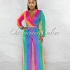 Chic Couture Online JUST IN Sheila Blue Orange Ombré Multi-Color Stripes Jumpsuit