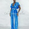 Vendor-unknown JUST IN Iviana Blue White Tie-Dye Top & Wide Pants Set