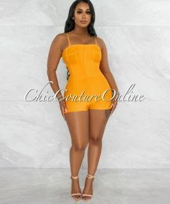 Vendor-unknown Zariel Neon Orange Trim Details Bandage Romper JUST IN