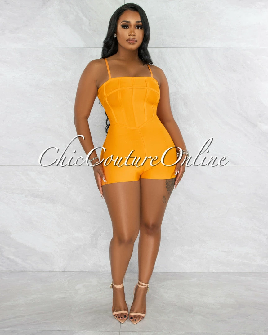 Vendor-unknown Zariel Neon Orange Trim Details Bandage Romper JUST IN