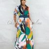 Vendor-unknown Aruba Multi-Color Print Belted Maxi Dress JUST IN