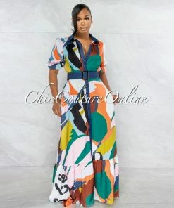 Vendor-unknown Aruba Multi-Color Print Belted Maxi Dress JUST IN