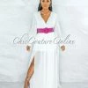 Vendor-unknown JUST IN Canela Ivory Long Sleeves Belted Maxi Dress