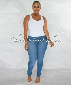 Vendor-unknown Tarina White V-Neckline Ribbed Top