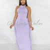 Vendor-unknown Rommey Lilac Crop Top & Tassels Maxi Skirt Set