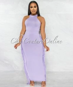 Vendor-unknown Rommey Lilac Crop Top & Tassels Maxi Skirt Set
