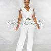 Chic Couture Online JUST IN Aimee Off-White Pleated Bust Gold Link Jumpsuit