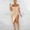 Chic Couture Online Suyen Gold Satin Drape Corset Midi Dress