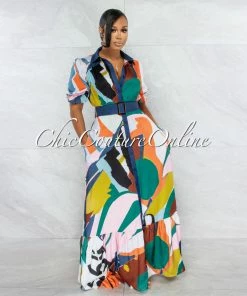 Vendor-unknown Aruba Multi-Color Print Belted Maxi Dress JUST IN