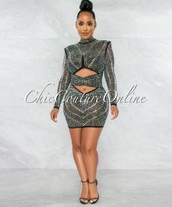 Vendor-unknown Lavinia Black Iridescent Rhinestone Cut Out Dress