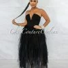Vendor-unknown Odalys Black Strapless Tulle Ruffle Bodysuit Dress