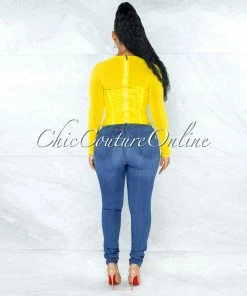 Vendor-unknown JUST IN Tyronica Yellow Padded Cups Mesh Corset