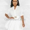 Vendor-unknown JUST IN Breanna Off-White Gold Buckle Bubble Dress