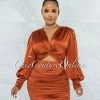 Vendor-unknown Salvadora Rust Satin Cut-Out Ruched Dress JUST IN