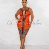 Chic Couture Online Patrina Orange Multi-Color Rhinestones Bandage Dress