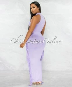 Vendor-unknown Rommey Lilac Crop Top & Tassels Maxi Skirt Set