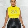 Vendor-unknown Parsons Yellow #31 Turtle Neck Open Sides Crop Top
