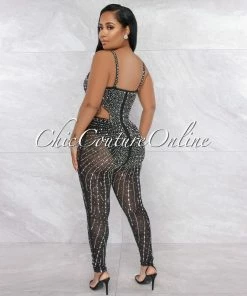 Vendor-unknown Ellender Black Silver Rhinestones Cut-Out Jumpsuit JUST IN