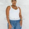 Vendor-unknown Tarina White V-Neckline Ribbed Top