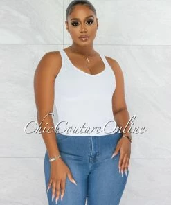 Vendor-unknown Tarina White V-Neckline Ribbed Top