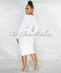 Vendor-unknown Valeda Off-White Mesh Details Bandage Midi Dress