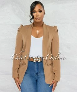 Vendor-unknown Dorcas Mocha Bubble Sleeves Boyfriend Long Blazer JUST IN