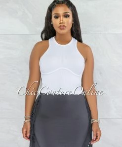 Vendor-unknown Josay White Trim Details Ribbed Top