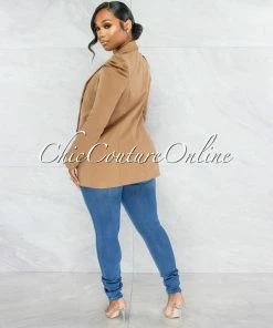 Vendor-unknown Dorcas Mocha Bubble Sleeves Boyfriend Long Blazer JUST IN