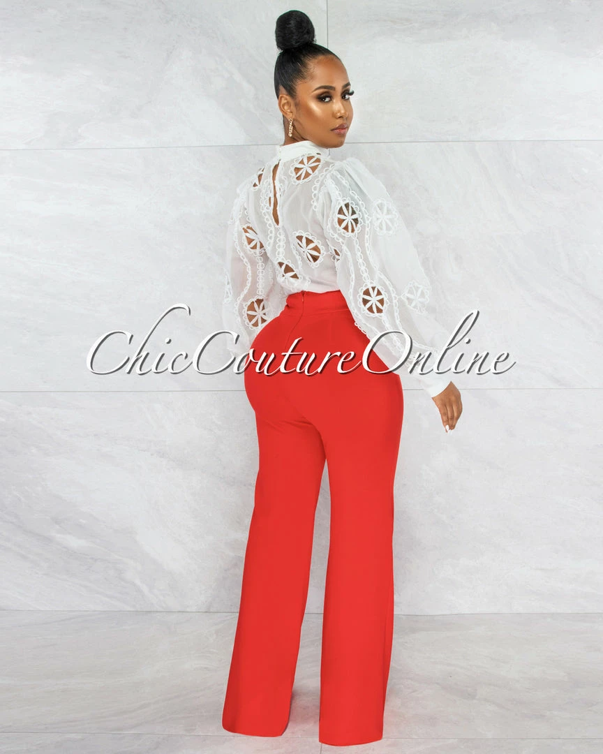 Vendor-unknown Sikina Off-White Sheer Embroidery Bodysuit JUST IN