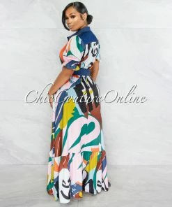 Vendor-unknown Aruba Multi-Color Print Belted Maxi Dress JUST IN