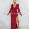 Vendor-unknown Camelia Burgundy Drape Side Slit Maxi Dress