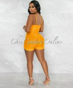 Vendor-unknown Zariel Neon Orange Trim Details Bandage Romper JUST IN