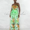 Vendor-unknown Stacie Green Floral Print Smocked Top Jumpsuit JUST IN