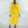 Vendor-unknown JUST IN Josefa Mustard Draped Front Tie Shirt Maxi Satin Dress